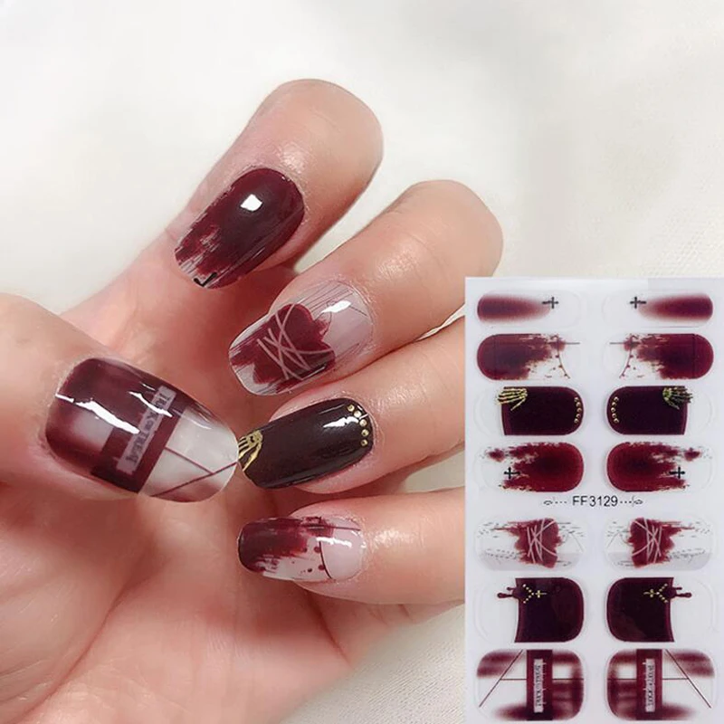 Envolturas de uñas de salón para mujer, pegatina de Halloween DIY, calcomanías de cubierta completa, decoraciones de esmalte de manicura, prensa en uñas