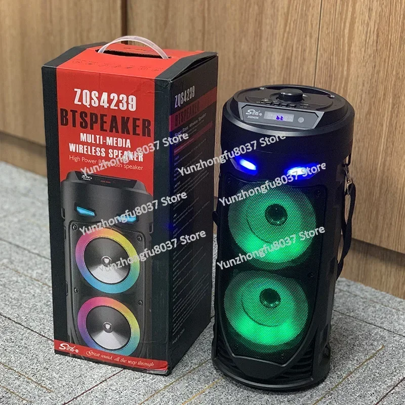 New ZQS4239 Double 4-inch Square Dance Bluetooth Audio Mobile Portable Colorful Double Speaker Barrel High Power