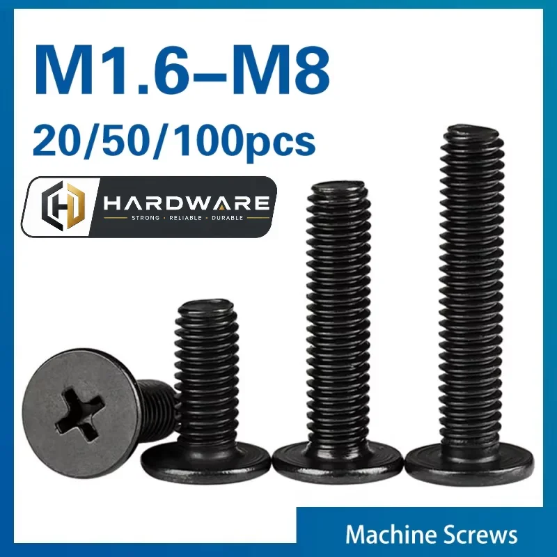 10/ 20/ 50pcs Black 304 Stainless Steel Cross Phillips Ultra Thin Flat Wafer Head Screw CM M1.6 M2 M2.5 M3 M4 M5 M6 for Laptop