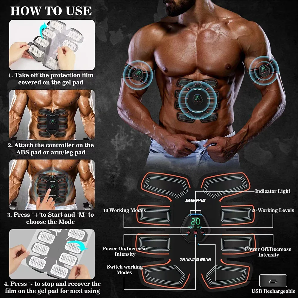 Display Screen Abdominal Muscle Patch New Product EMS Household Muscle Fitness Exercise Training Abdominal Equipment