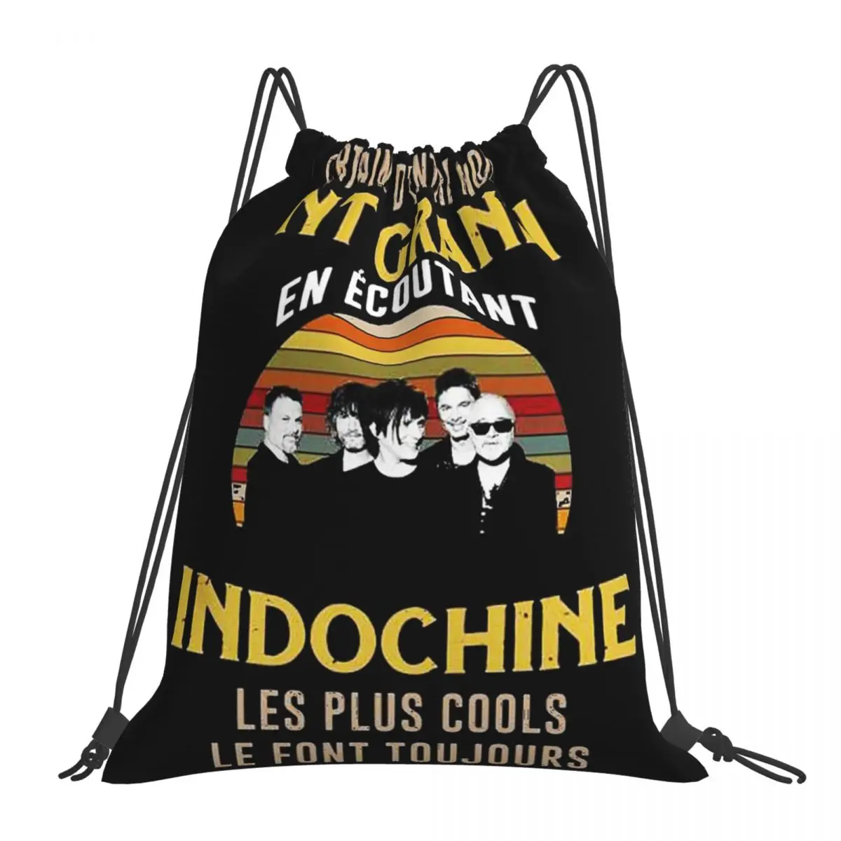 Indochine Band Logo Exselna Genres Rock Backpacks Drawstring Bags Bundle Pocket Sports Bag Book Bags For Travel Students