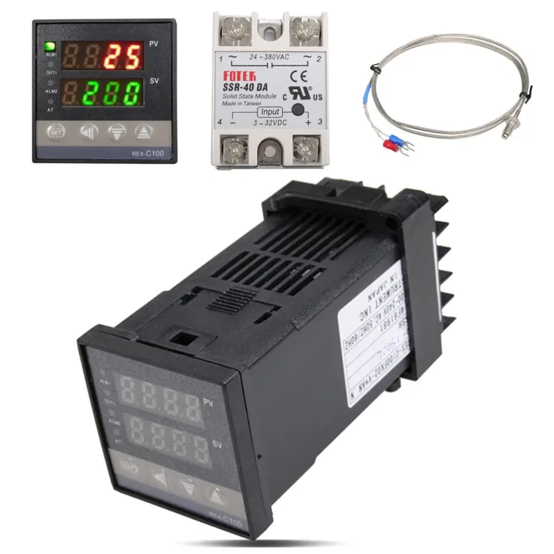 Alarm REX-C100 110V to 240V 0 to 1300 Degree Temperature Probe Digital PID Temperature Controller Kits with K Type Probe Sensor