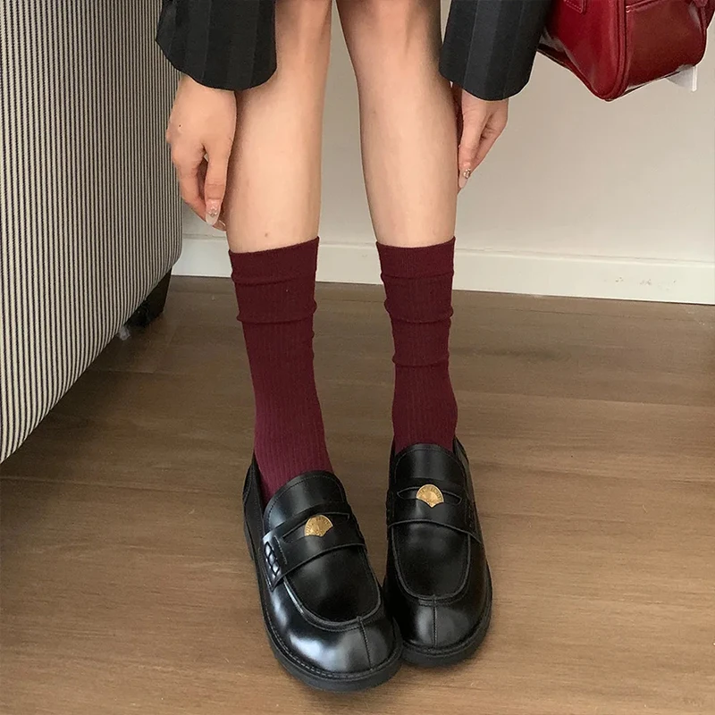Women Summer Thin Ankle Socks School JK Simple Soft Comfortable Casual Stacked Socks New Trendy Striped Angola Red Pile Up Socks