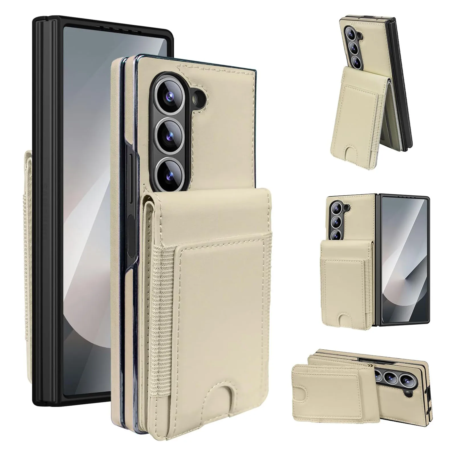 

Wallet Case for Samsung Galaxy Z Fold7 – 3 Card Slots, Built-in Screen Protector, Retro Leather Business Cover for Men Women