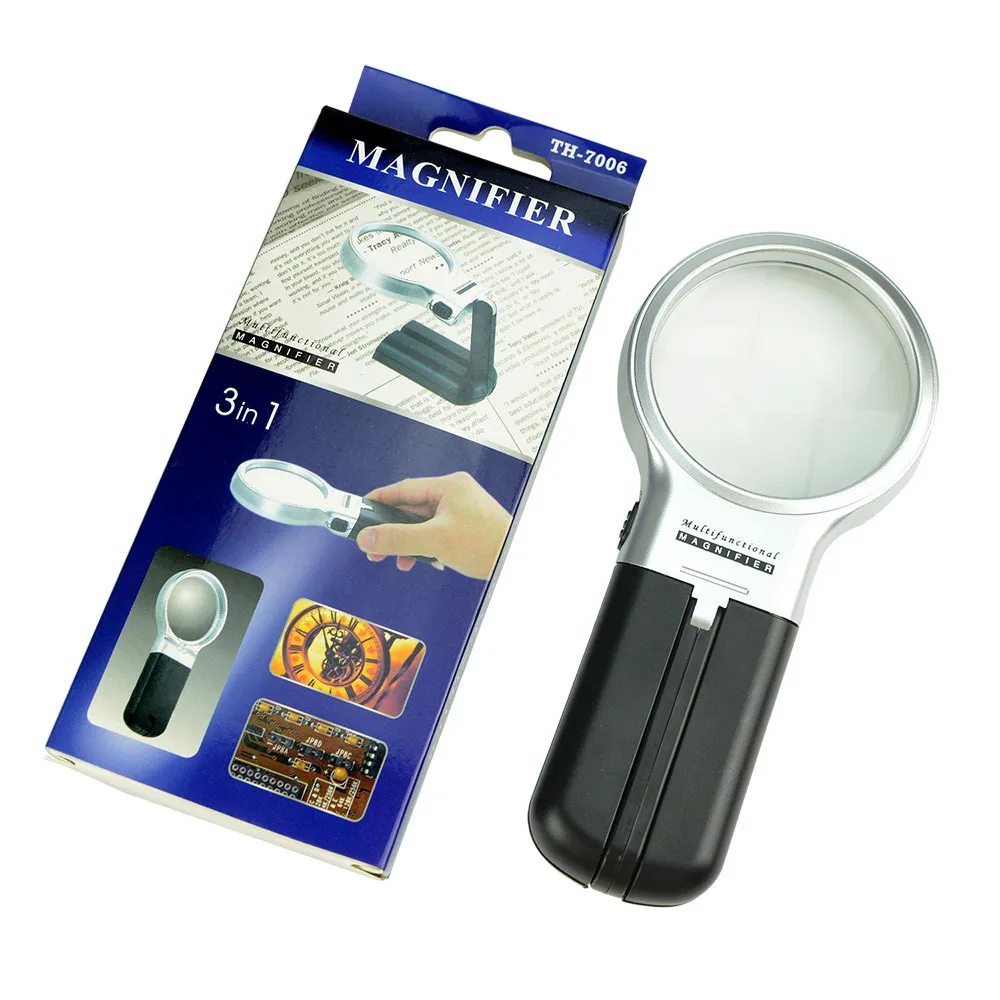 65Mm Handheld Magnifier Illuminated Magnifying Glass with Led Light for Reading/repair 3X Mini Pocket Microscope Jewelry Loupe