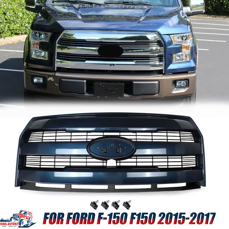 Magickit Lariat Style Front Bumper Radiator Grille Assembly For Ford F-150 2015-2017 Racing Grills with Camera Hole FL3Z8200RA