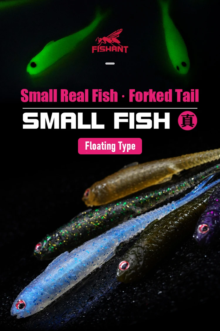 FISHANT Fork Tail Hollow Floating Soft Bait 2,5" 3,1" Realistischer Silikon-Köder mit Nachtleuchtfunktion zum Angeln von Barschen und Hechten mit Jigging-Ködern. – Detail 1