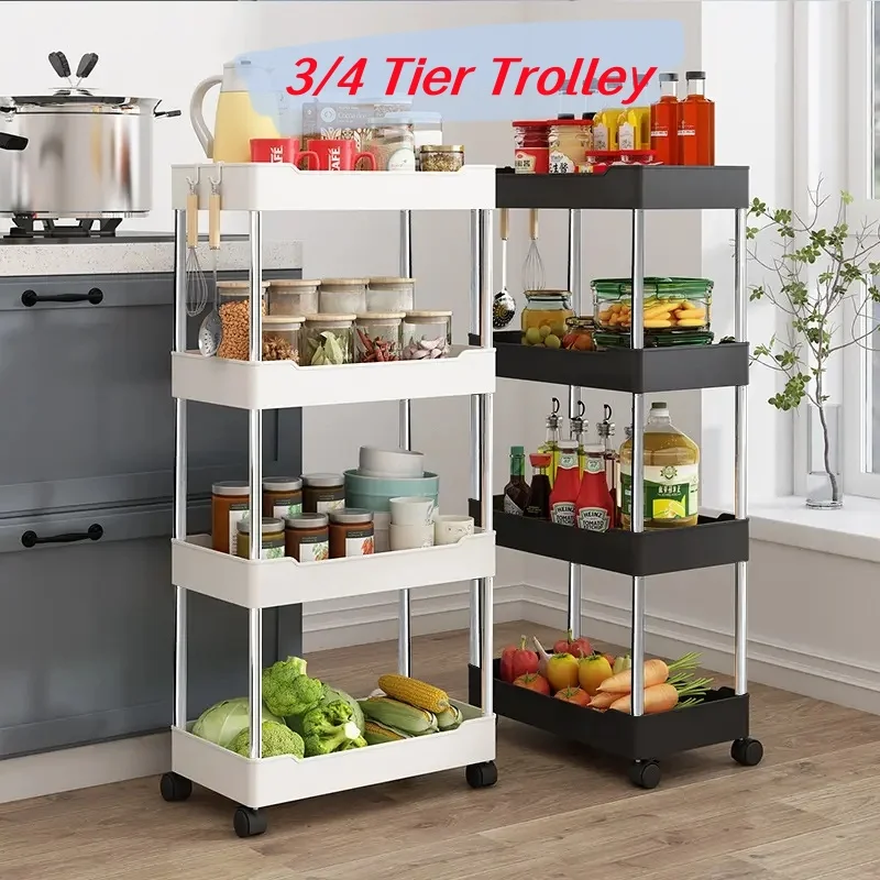 Removable Rack Kitchen Narrow Storage Racks Kitchen Organizer PP Plastic Multilayer Save Space Crack Shelf Bathroom Gap Holder