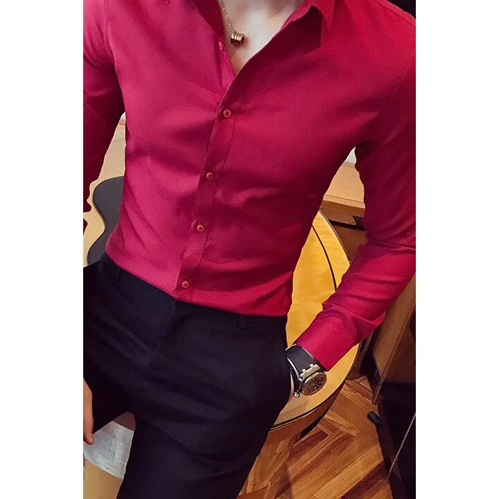 

Men's Slim Fit Shirt Summer Long Sleeve Casual No Iron Short Sleeve Business Formal Shirt Pure Color Collar Button down