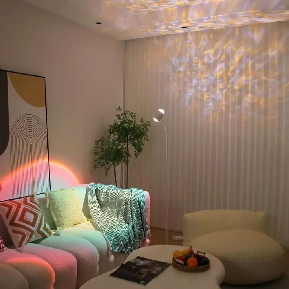 جودة عالية 16 لون مصباح تموج الماء 360 °   دوران ثنائي الرأس تصميم مصباح غروب الشمس زر التحكم أضواء LED غرفة نوم المنزل