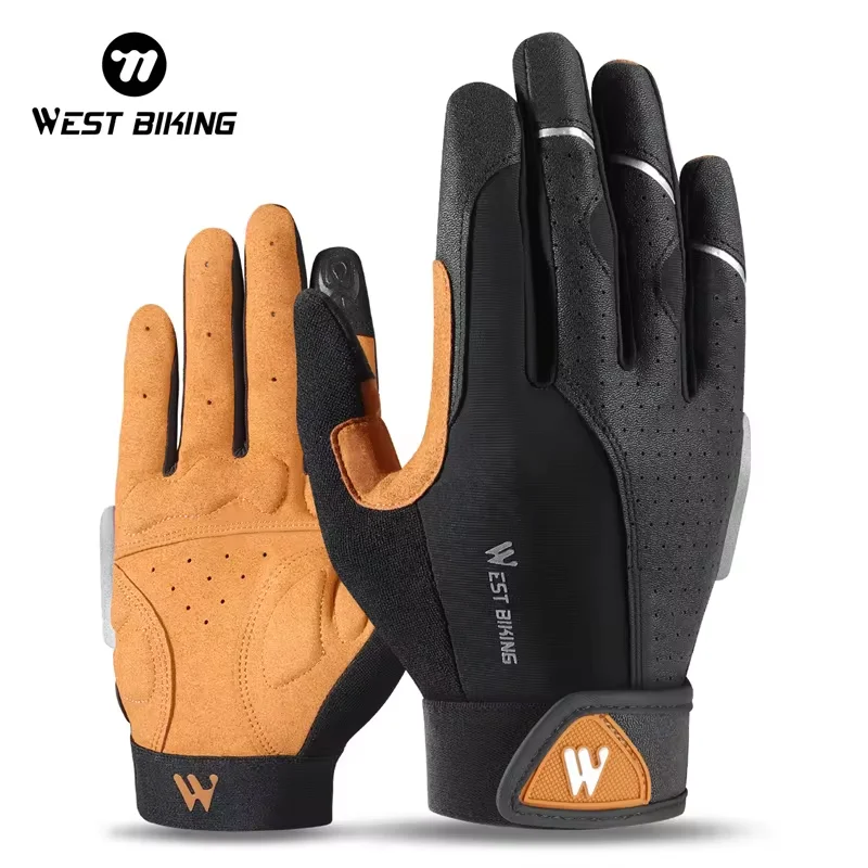 WEST BIKING Autumn Winter Men's Full Finger Cycling Gloves Touch Screen Anti-Slip Sports Gloves Thin Breathable  Bicycle Gloves