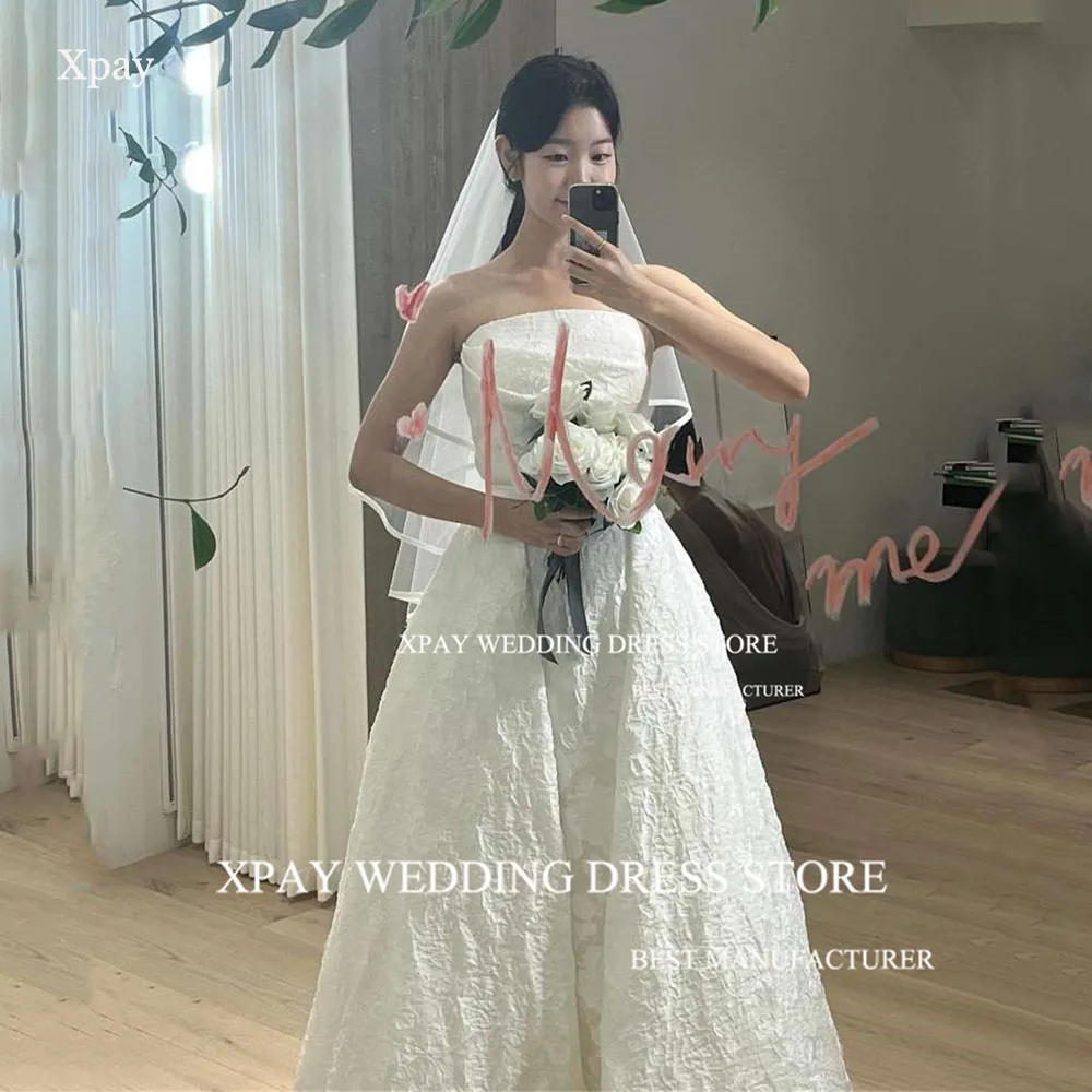 XPAY Strapless Korea Wedding Dresses Real Picture Puff Cotton Bride Gowns Corset Backless Sleeveless Photography Bridal Dress