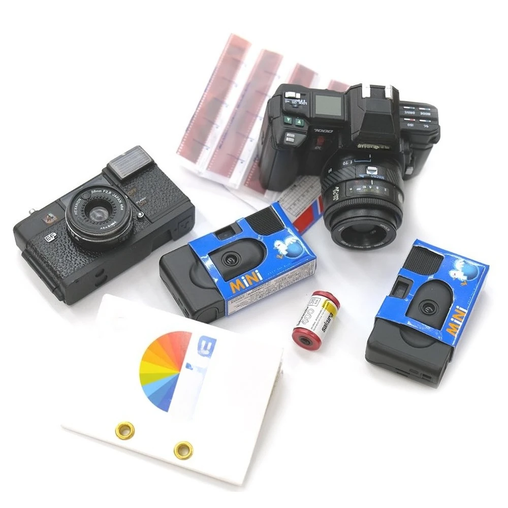 Kenelephant capsulespeelgoed Camera Miniature Collection schietapparatuur Negatieve filmfotoalbum voor 1/12 poppenhucijfers