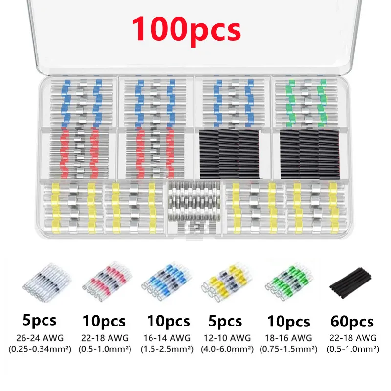 

100pcs Heat Shrink Solder Seal Wire Connectors Kit Waterproof Wire Solder Stick Splice for Marine Electrical Automotive