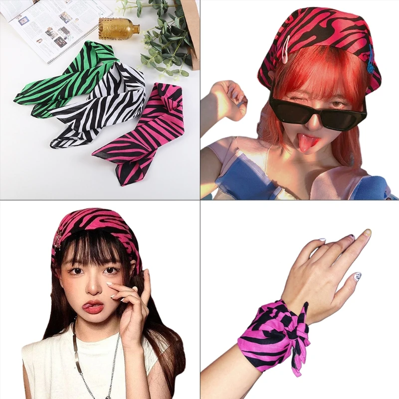 Punk Hip Hop Headwear Kerchief Bandanas Foulard Neckerchief Square Scarf for Women/Men/Boys/Girls 100% Cotton Zebra Stripes