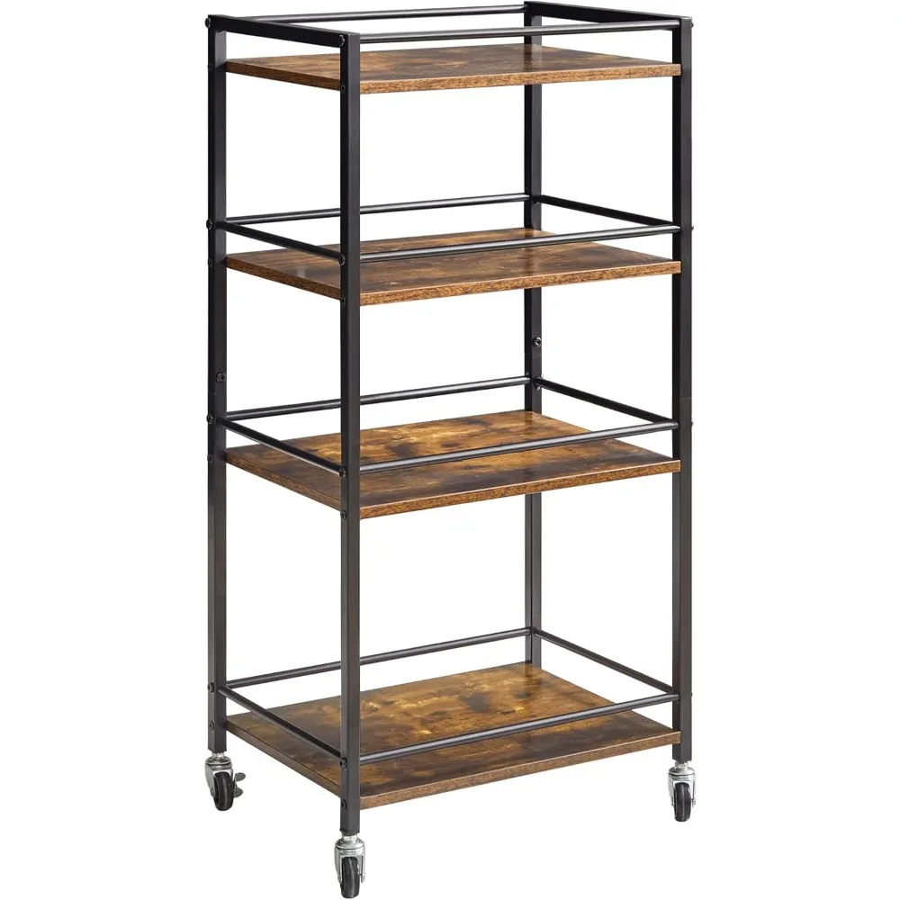 

Industrial Bar Storage Cart, Mobile 4-Tier Shelf, Bedroom, Living Room & Bath Rustic Brown/Black TMJ419H