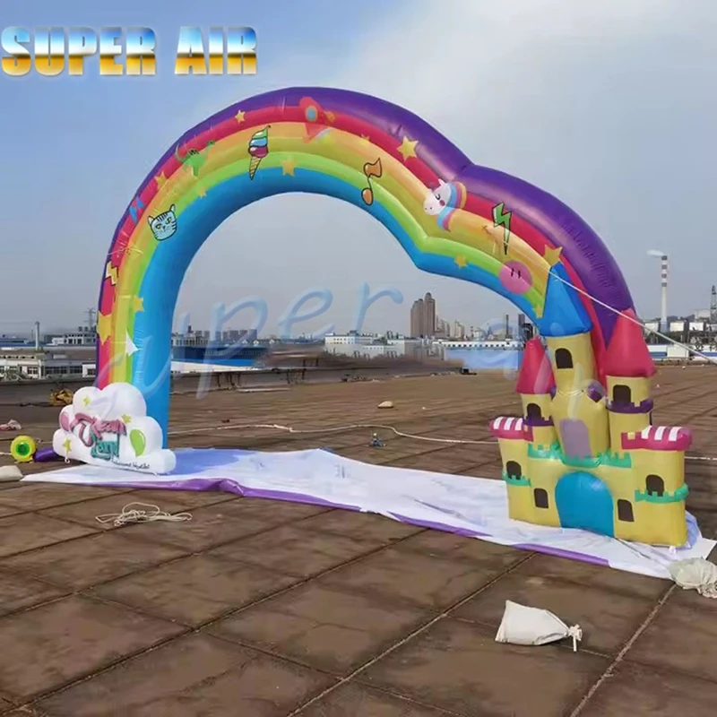 شعبية مخصصة للديكور في الهواء الطلق على شكل قلب قوس قزح قابل للنفخ مع منفاخ هواء للحزب