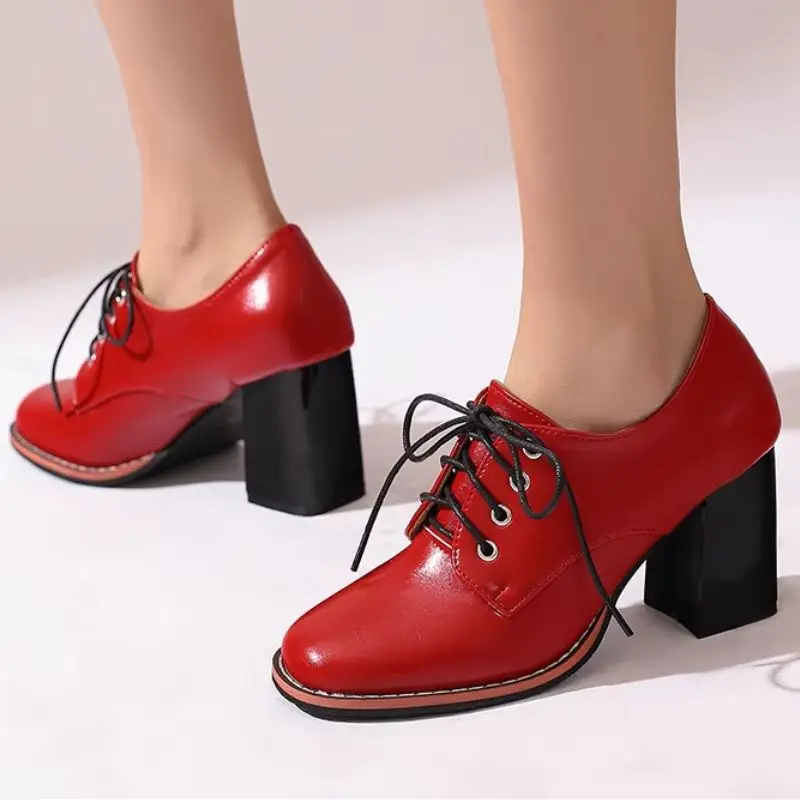 

Elegant High Heels Women Pumps Loafers Shoes Fashion Lace-up Red Pink black white Heeled Wedding Party Office Shoes Ladies