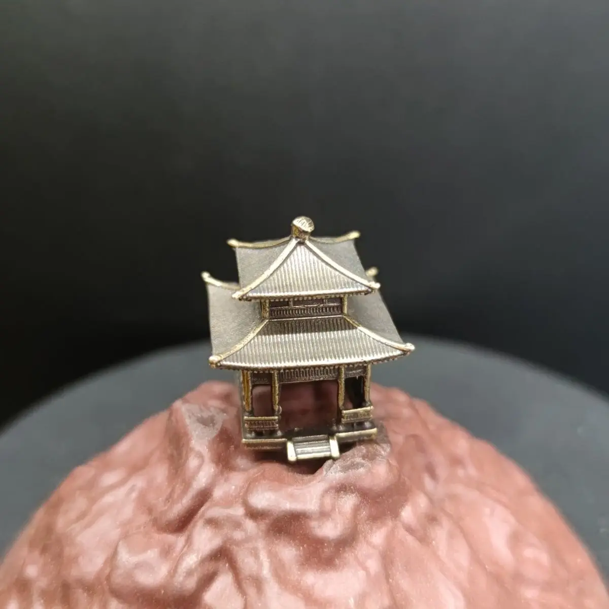 Brass Bonsai Micro Landscape, Rockery Fish Tank, Small Decoration, Chinese Ancient Architecture Model, Study Pavilion