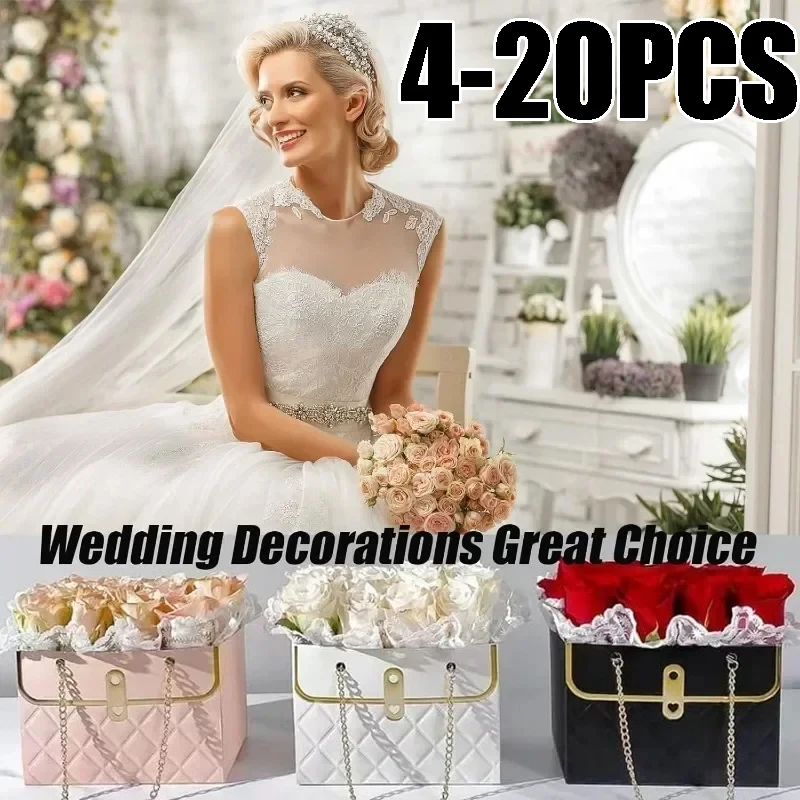 Bolsas de flores para ramos Cajas de flores pequeñas para arreglos con cadena de metal Monedero lindo Caja de regalo de papel Bolsas de embalaje floral