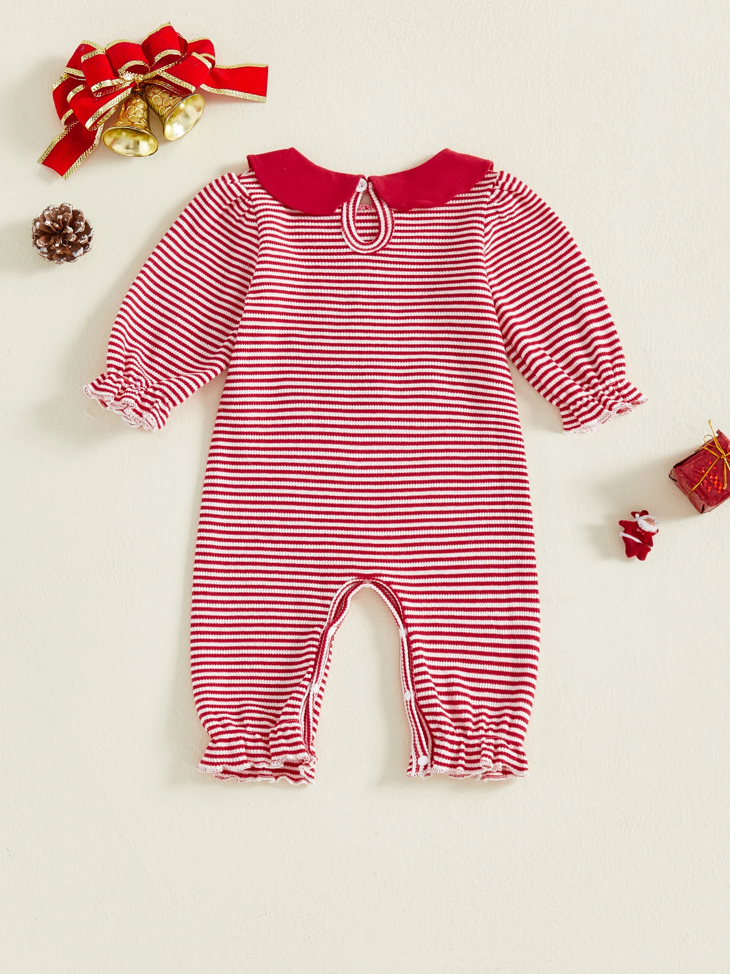 

Newborn Baby Girl Boy Rompers Winter Warm Long Sleeve Knitted Crew Neck Letters Embroidery Striped Jumpsuit Christmas Outfit