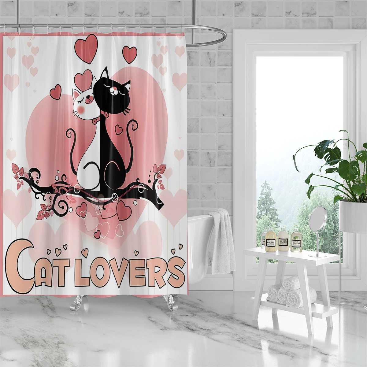 1pc, 180x180cm cartoon black cat print, mildew-proof, waterproof, no pilling, perforated with hook, bathroom shower curtain