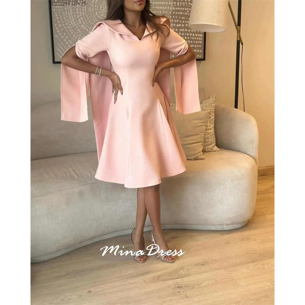 

Mina V-neck Women's Evening Dress 2025 Customized Short Sleeve Wrinkles Elegant Dresses Woman for Evening Party Ball Gowns Prom