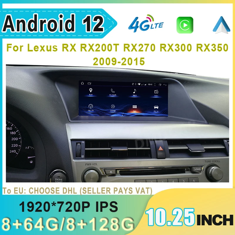 

Android 12 Car Radio 128GB 10.25‘’ For Lexus RX RX270 RX350 RX450H 2009-2015 Multimedia Video Player CarPlay Autoradio