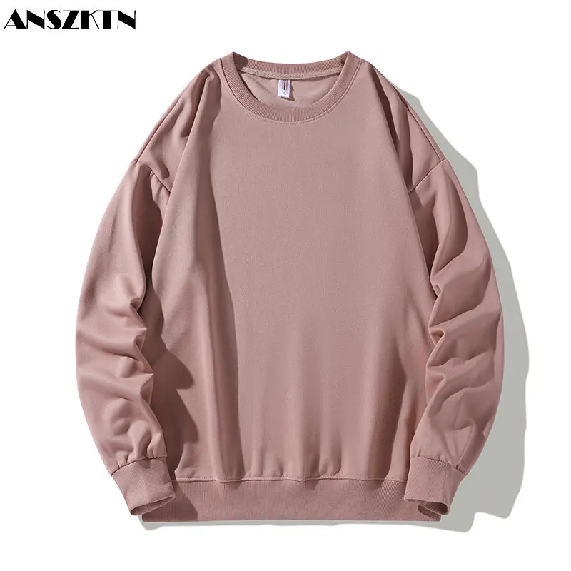 

ANSZKTN Spring and Autumn new pullover round neck fashion trend in solid color long sleeve shirt lovers hoodie