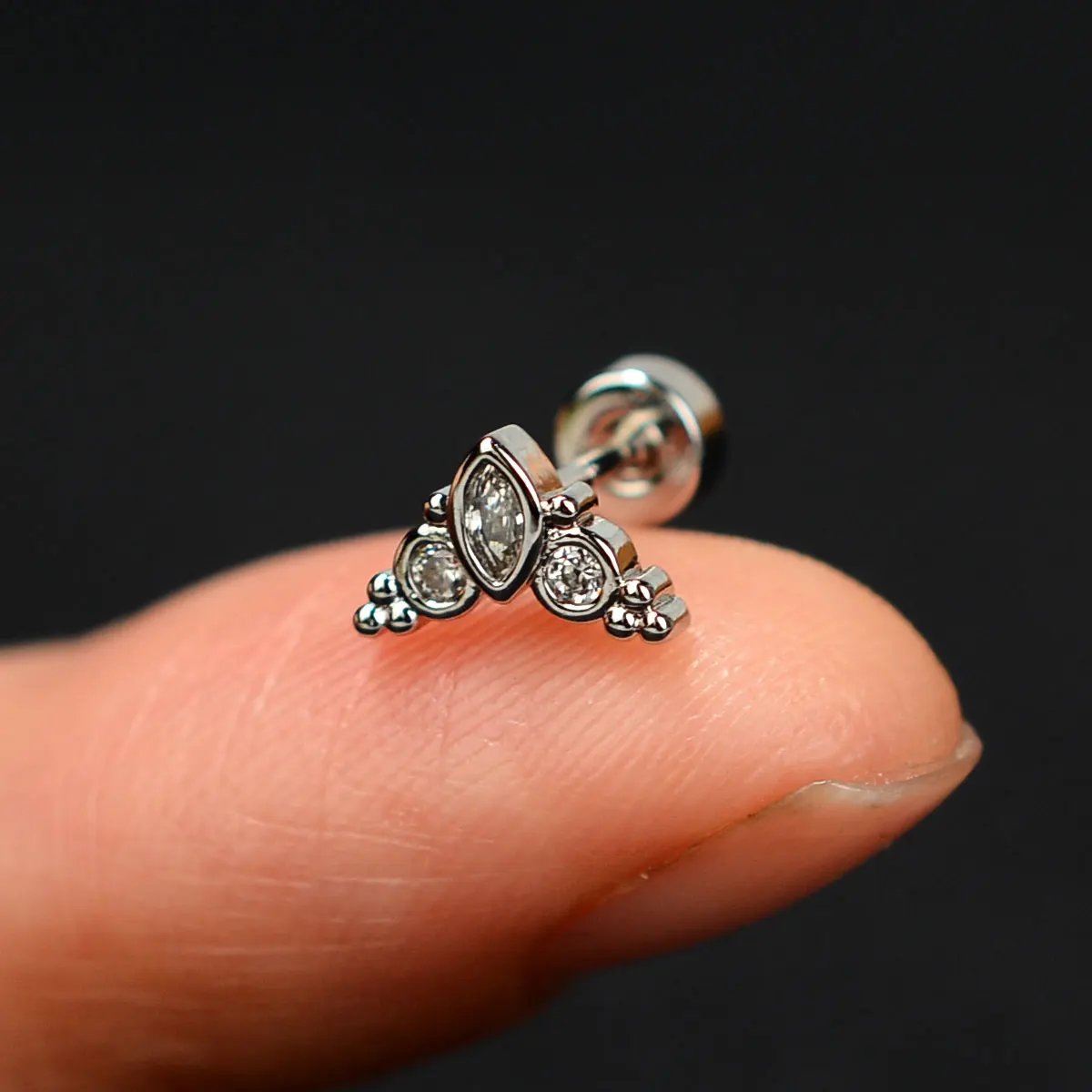 1Piece Stainless Steel Zircon Flat Stud Earring for Women Mini Cartilage Piercing Crystal CZ Cartilage Tragus Lobe Screw Earring