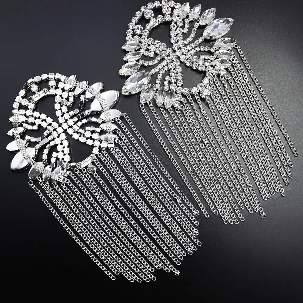 Rhinestone Shoulder Epaulets Fringe Sparkly AB Crystal Shoulder Ornament Exaggerated Lightweight Rhinestone Epaulets Prom Party