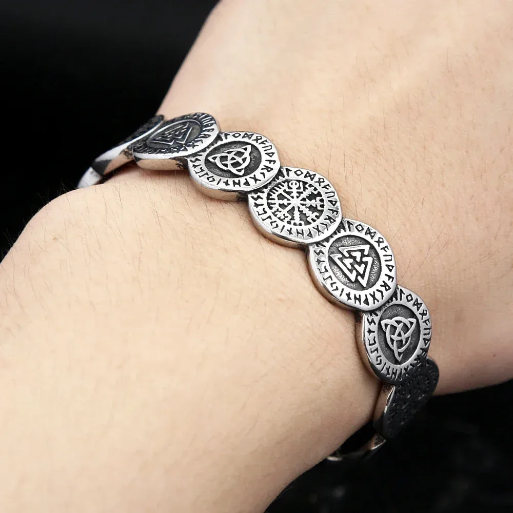 Fashion Nordic Viking Rune Jewelry Opening Adjustable Stainless Steel Fashion Jewelry Bracelet Retro Punk Hip Hop Unisex Gift view 6