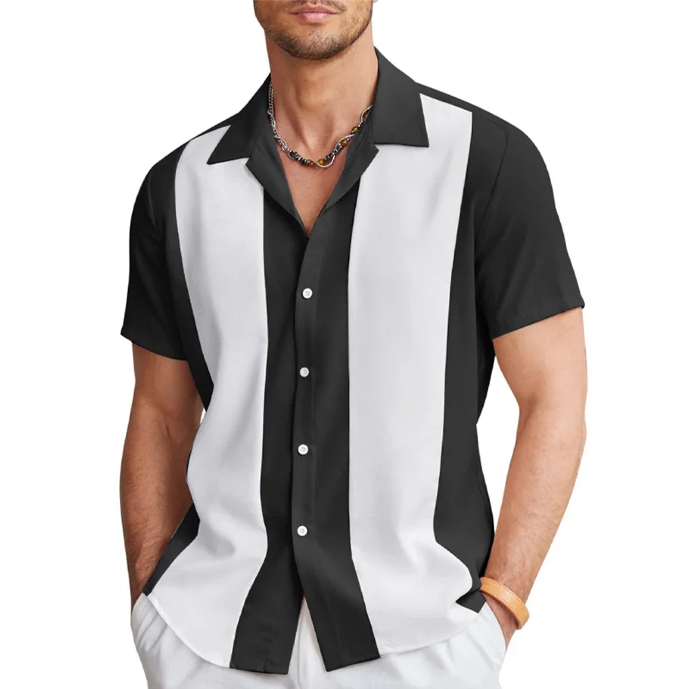 

Hot New Stylish Comfy Fashion Men Shirt Tops Vintage Bowling Breathable Button Down Casual Collared Loose Party