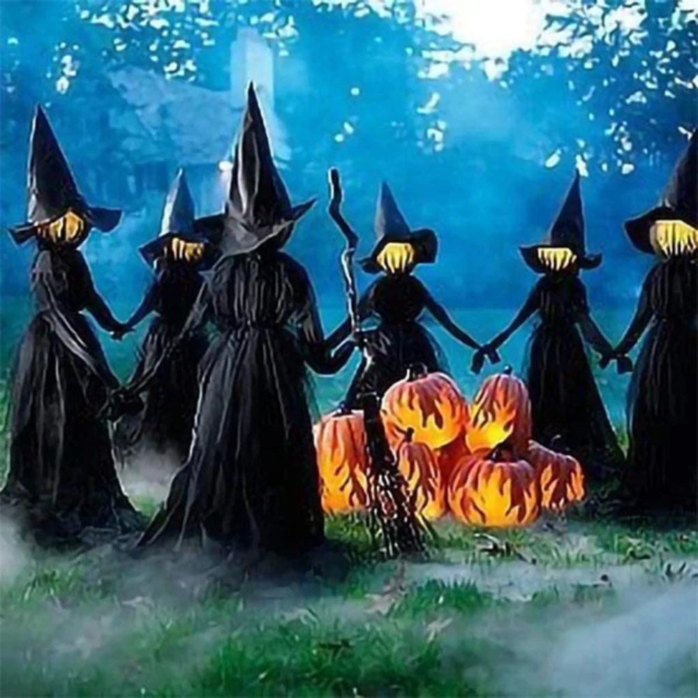 

Light-Up Witches with Stakes Halloween Decorations Outdoor Holding Hands Screaming Witches Sound Activated Sensor Decor Dropship