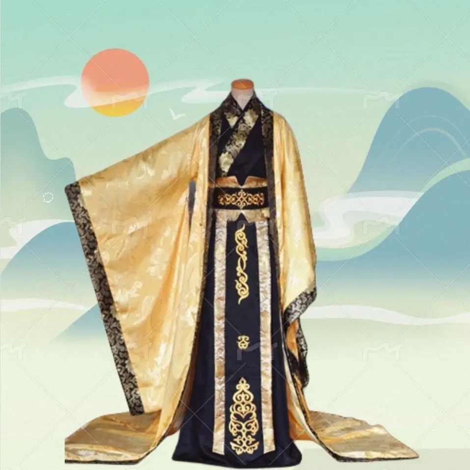 

Qin Shi Huang Emperor Wu of Han Cosplay Costumes For Men Chinese Ancient Dragon Tailed Robe Hanfu