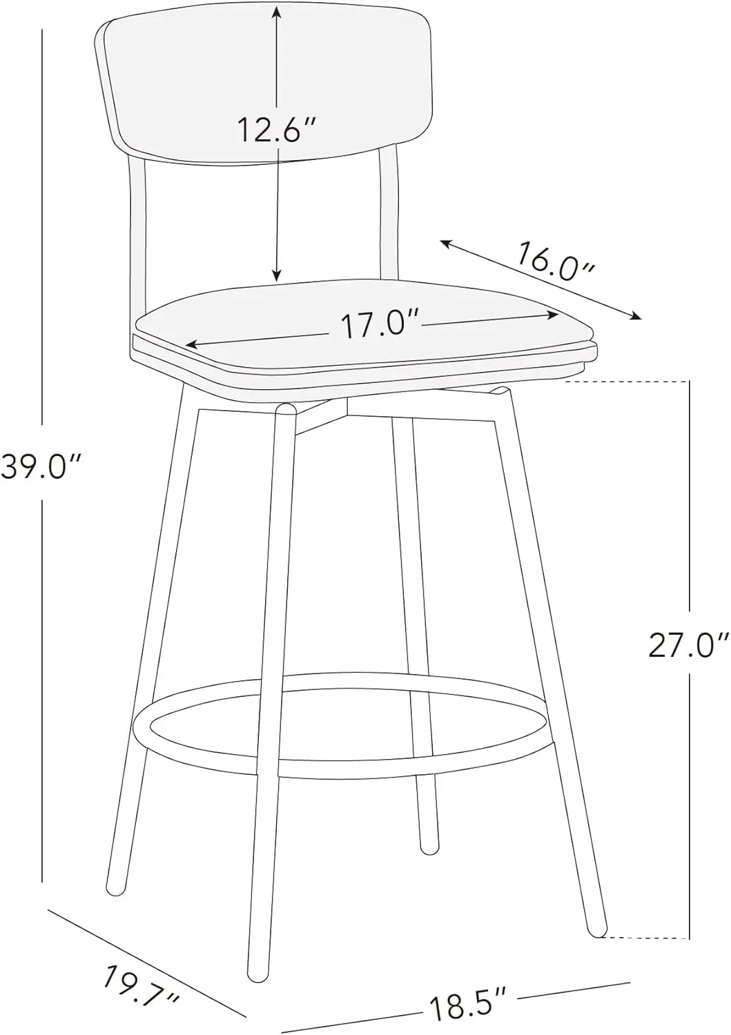 Sgabelli da bar girevoli ad altezza bancone con schienale, set di 2 sgabelli da bar imbottiti in tessuto, altezza seduta 27", struttura in metallo e legno, crema