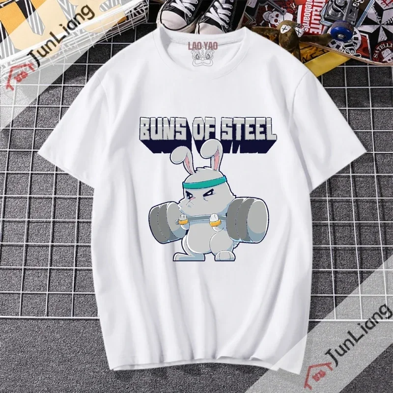 Buns of Steel Top Cute Printed T-shirt Japanese Rabbit Short Sleeve Lady Harajuku Streetwear Men Clothing Y2k Graphic Shirts