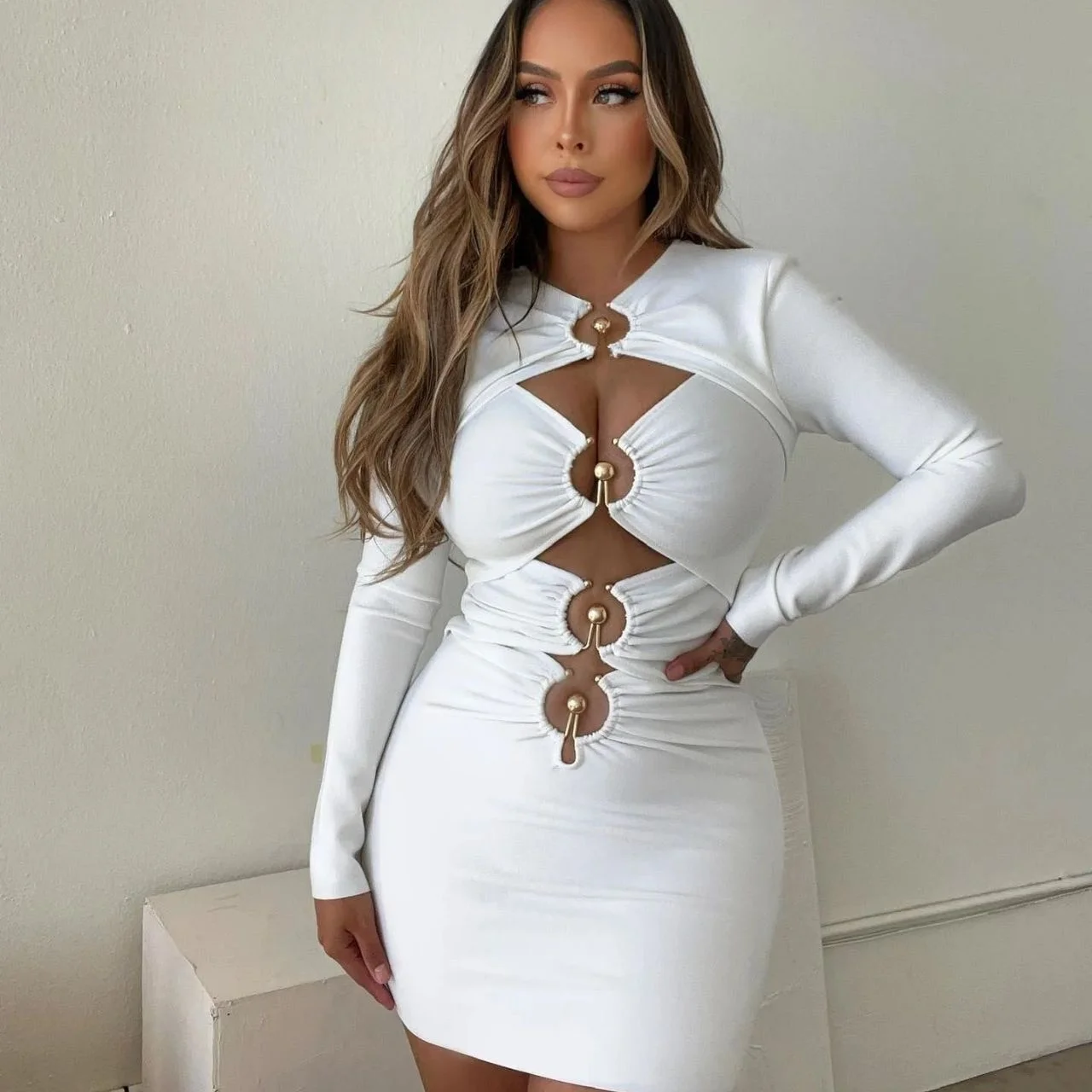 2023 تصميم مجوف التفاف الدكتور طويل Sve المرأة ثوب مسائي Bodycon تنورة ألياف البوليستر KTV زي السيدات Faion