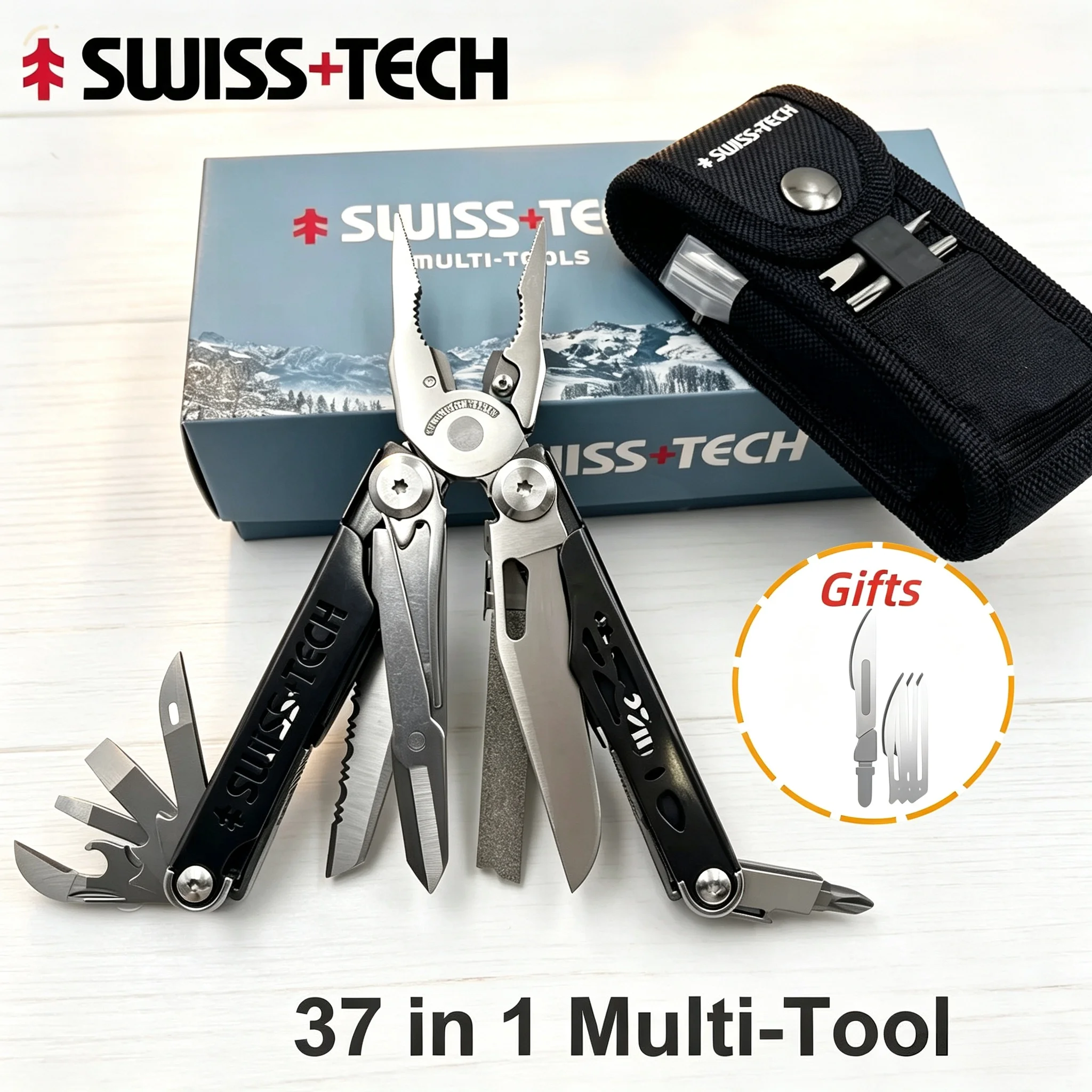 SWISS TECH 37 In 1 Multitool Pliers Folding Multi Tool Pocket Knife EDC Outdoor Camping Survival Tools With Replaceable Blades