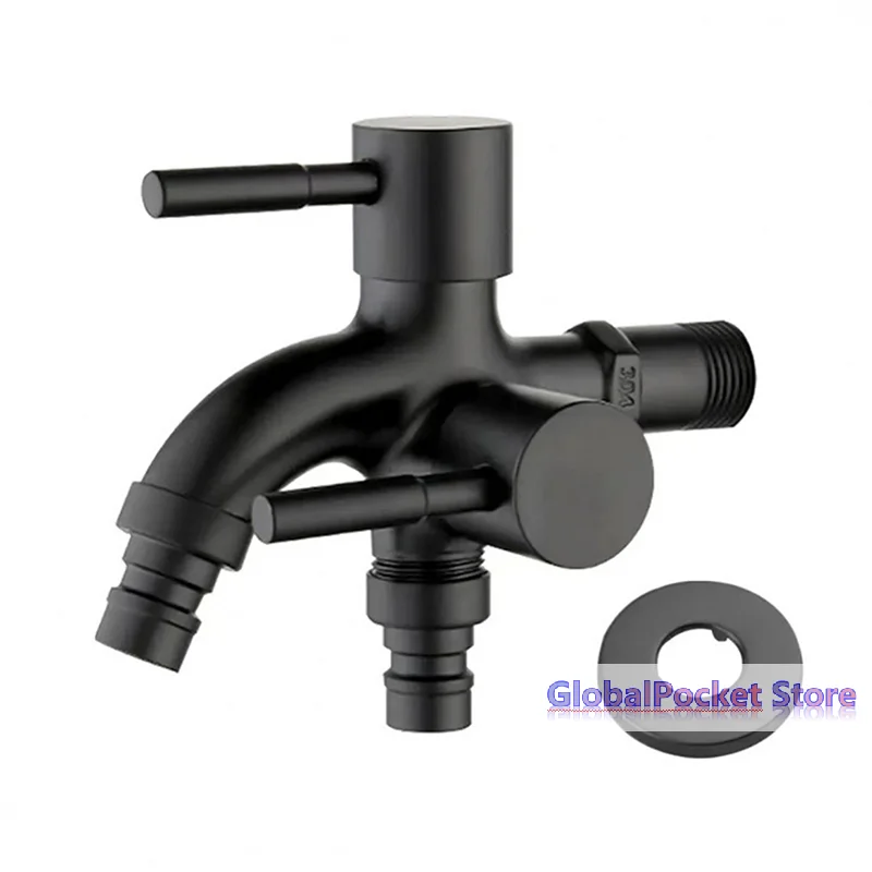304 Stainless Steel Faucet One Into Two Out Multifunction Double-outlet Washing Machine Faucet Outdoor Garden Sink Pool Faucet