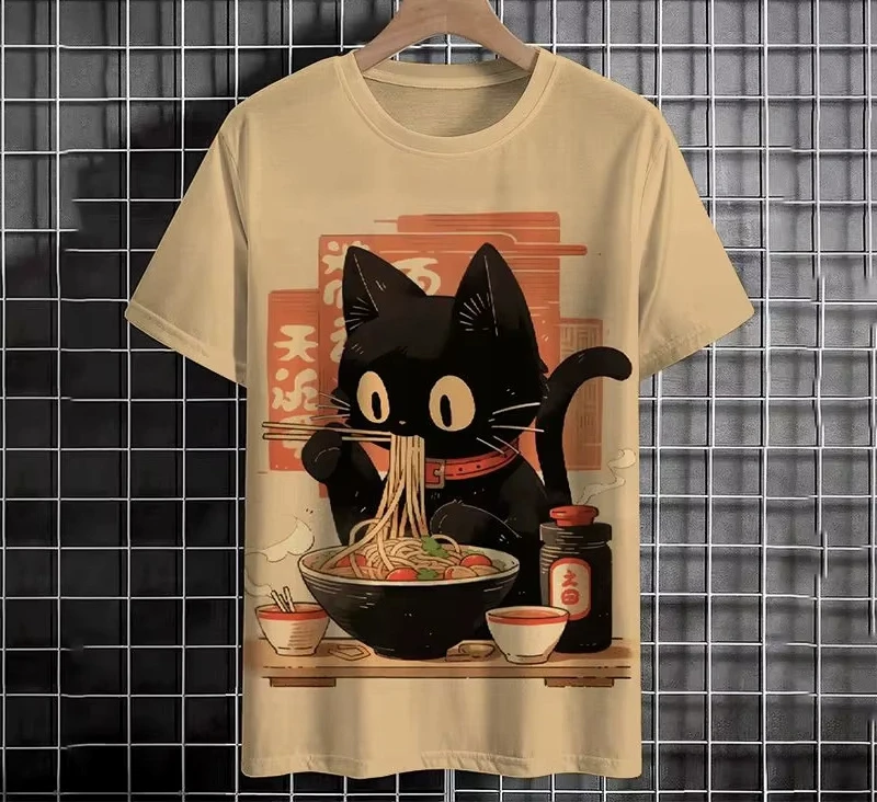 

Funny Men T-Shirt Cute Animal Cat Printed Short Sleeve T-Shirt Fashion Round Neck Breathable Top Summer Large Short Summer Tops