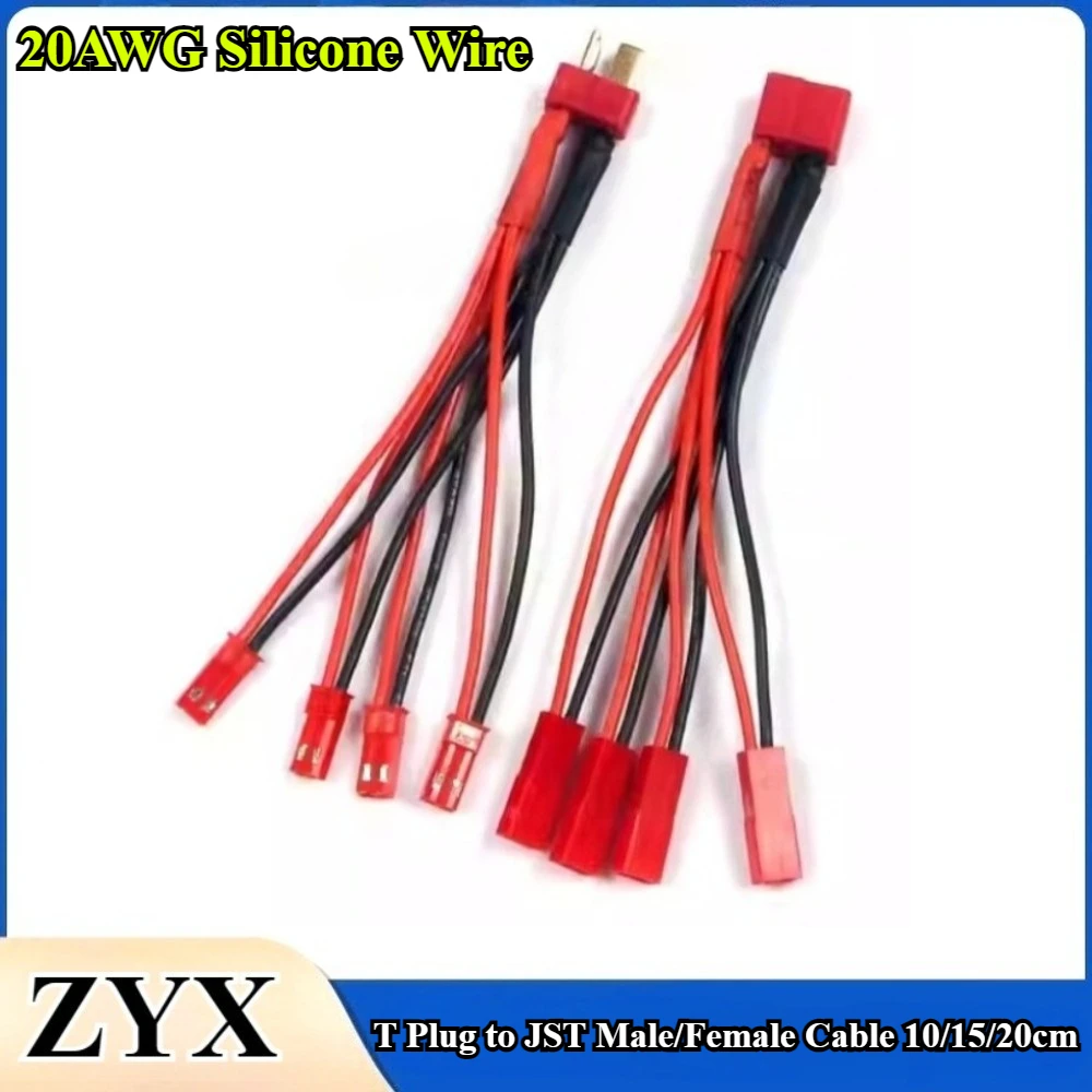 

2Pcs 10/15/20cm RC Battery Adapter Cable T Plug to 4 JST Male/Female Connector 20AWG Silicone Wire for FPV Drone Airplane Parts