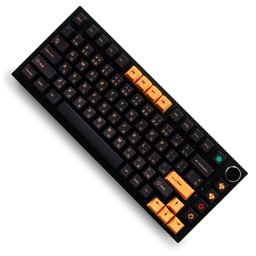 Black Yellow JP Theme Keycaps PBT Material 129 Keys Dye-Sub Cherry Profile Keycaps for 87/104/108 Mx Switch Mechanical Keyboard