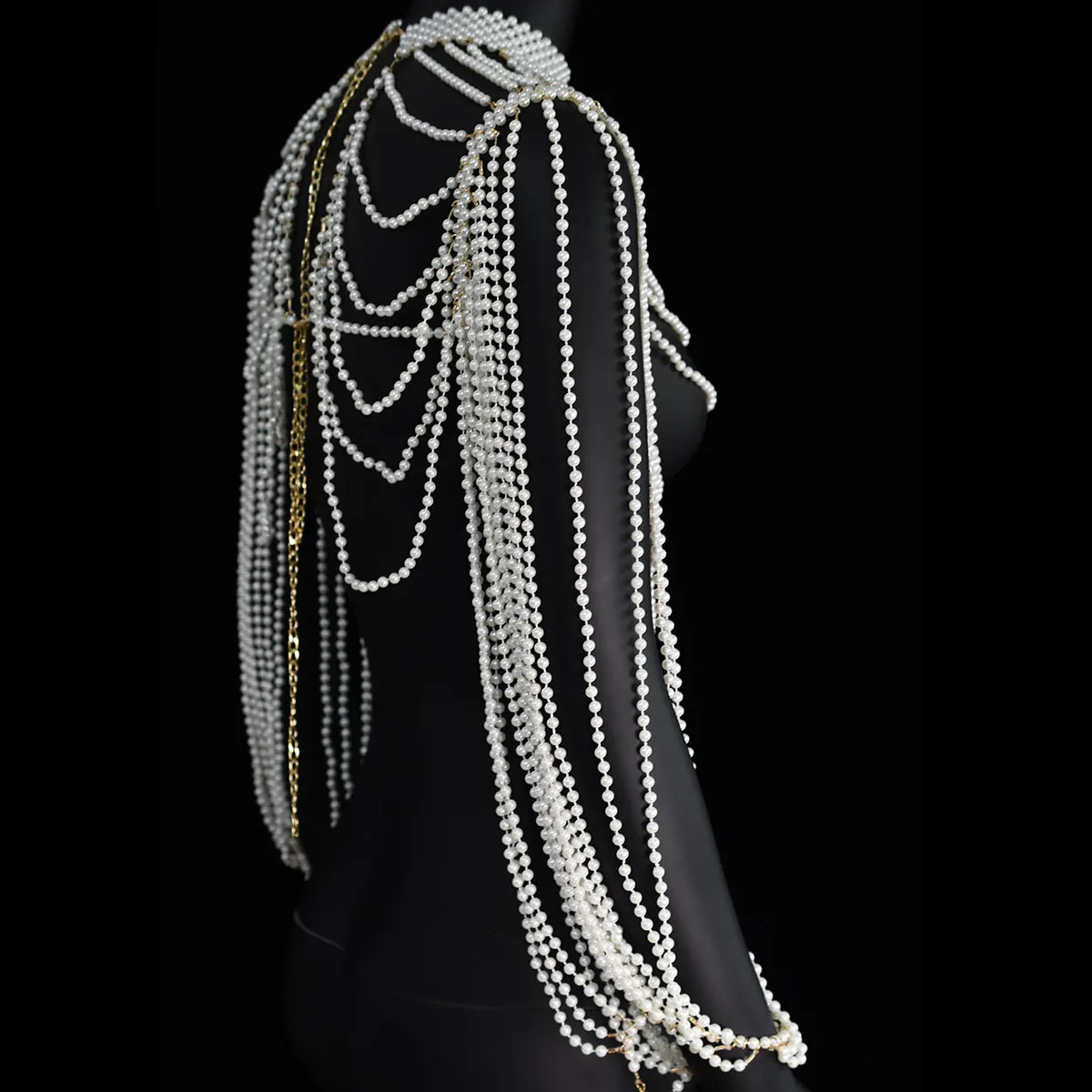 Elegant Luxurious Faux Pearl Shoulder Chain Finger Chain Fashion Body Jewelry Festival Show Dresse Accessories For Party