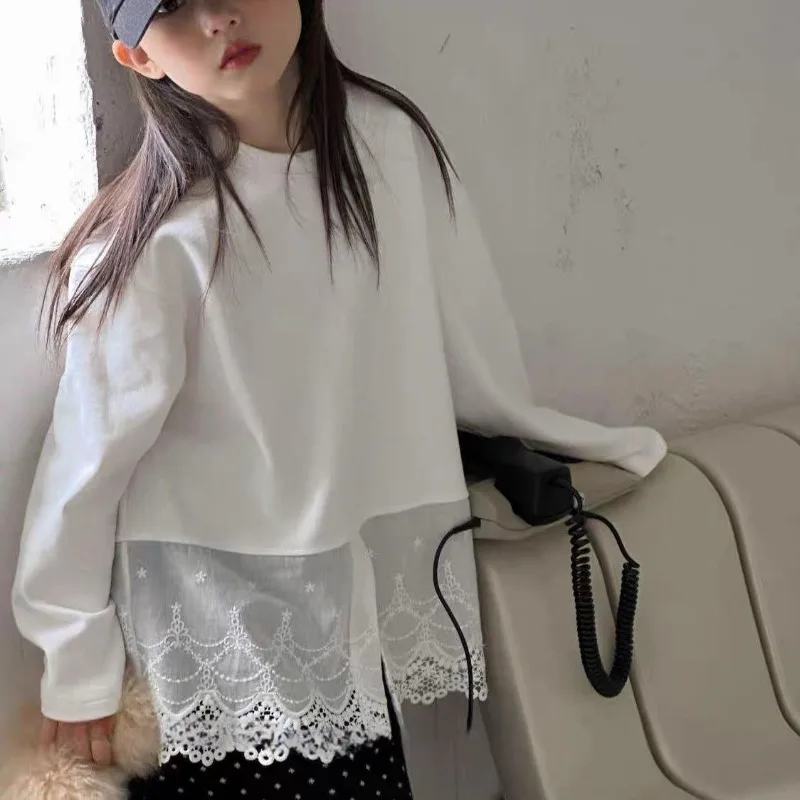 Split Lace Slit Girl Clothes 7 To 8 Years Long Sleeve T-shirt for Girls 9 10 Teenage Clothing Girls' Spring Autumn Children's 12