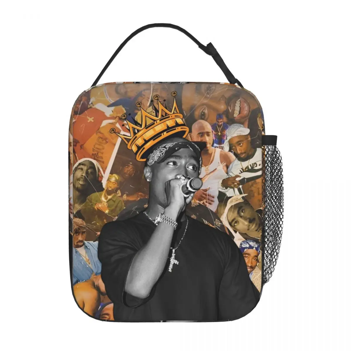 Retro Tupac Rapper Insulated Lunch Bag Thermal Bag Reusable Meal Container Portable Tote Lunch Box Bento Pouch College Picnic