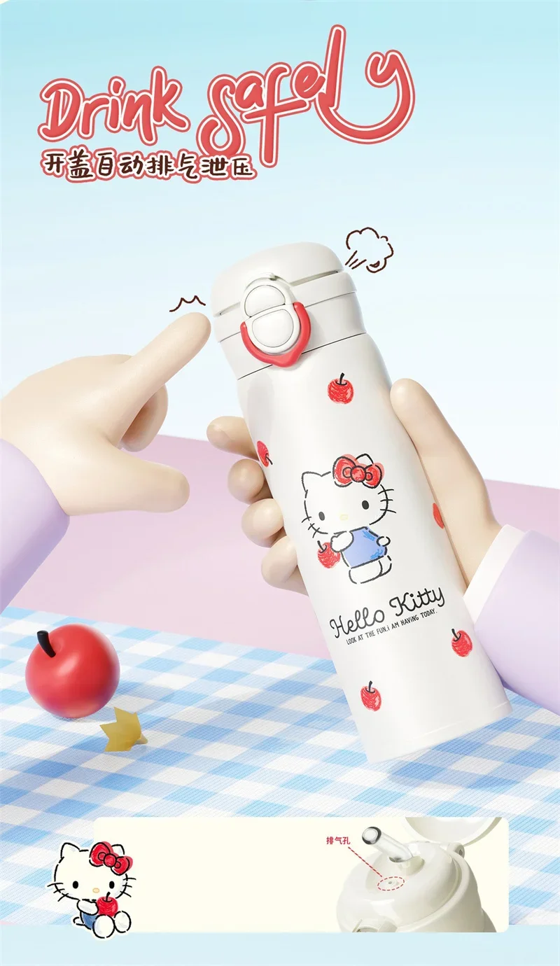 X&W Hello Kitty Theme Insulated Cup 316 Stainless Steel Girl Cute Straw Cups Portable Outdoor Travel Vaccum Flask Perfect Gift