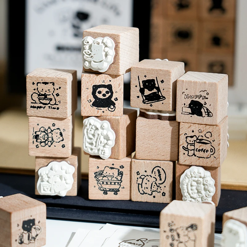 Yoofun Cute Little Black Cat Decoration Stamp Retro Wooden Rubber Stamps for Scrapbooking Journaling Diy Craft Standard Seal