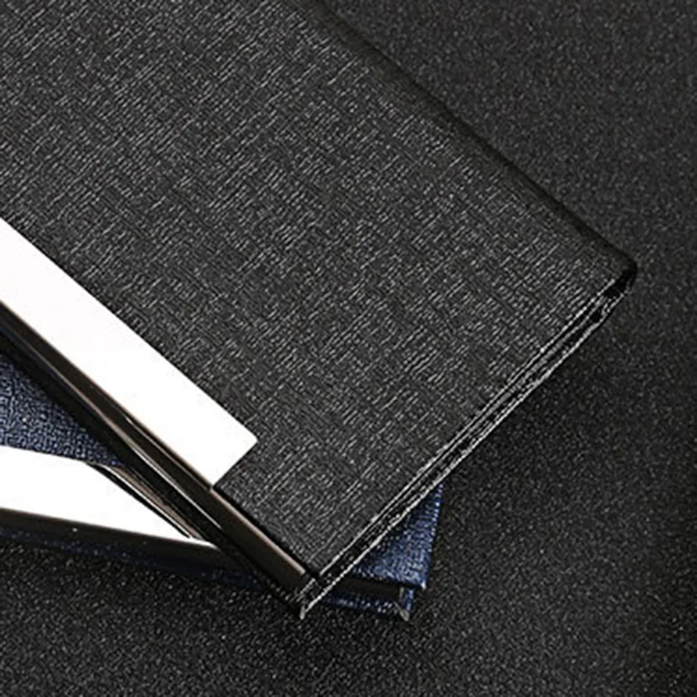

Business Card Holder Stainless Steel PU Portable Black Case Elegant Name Organizer Business Wallet Id Credit Card