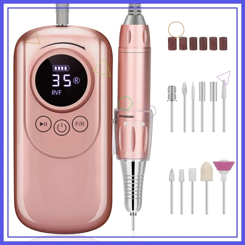 

Portable Cordless Rechargeable Nail Drill Kit, 35000 RPM with 11 Bits for Acrylic Gel Nails Manicure Pedicure